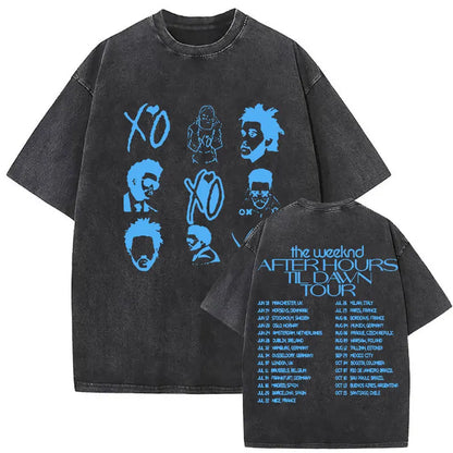 The Weeknd XO Tour 2025 Vintage Washed T Shirt Men's Women Pop Music Short Sleeve T-Shirts Rap Hip Hop Gothic Clothing T-shirts