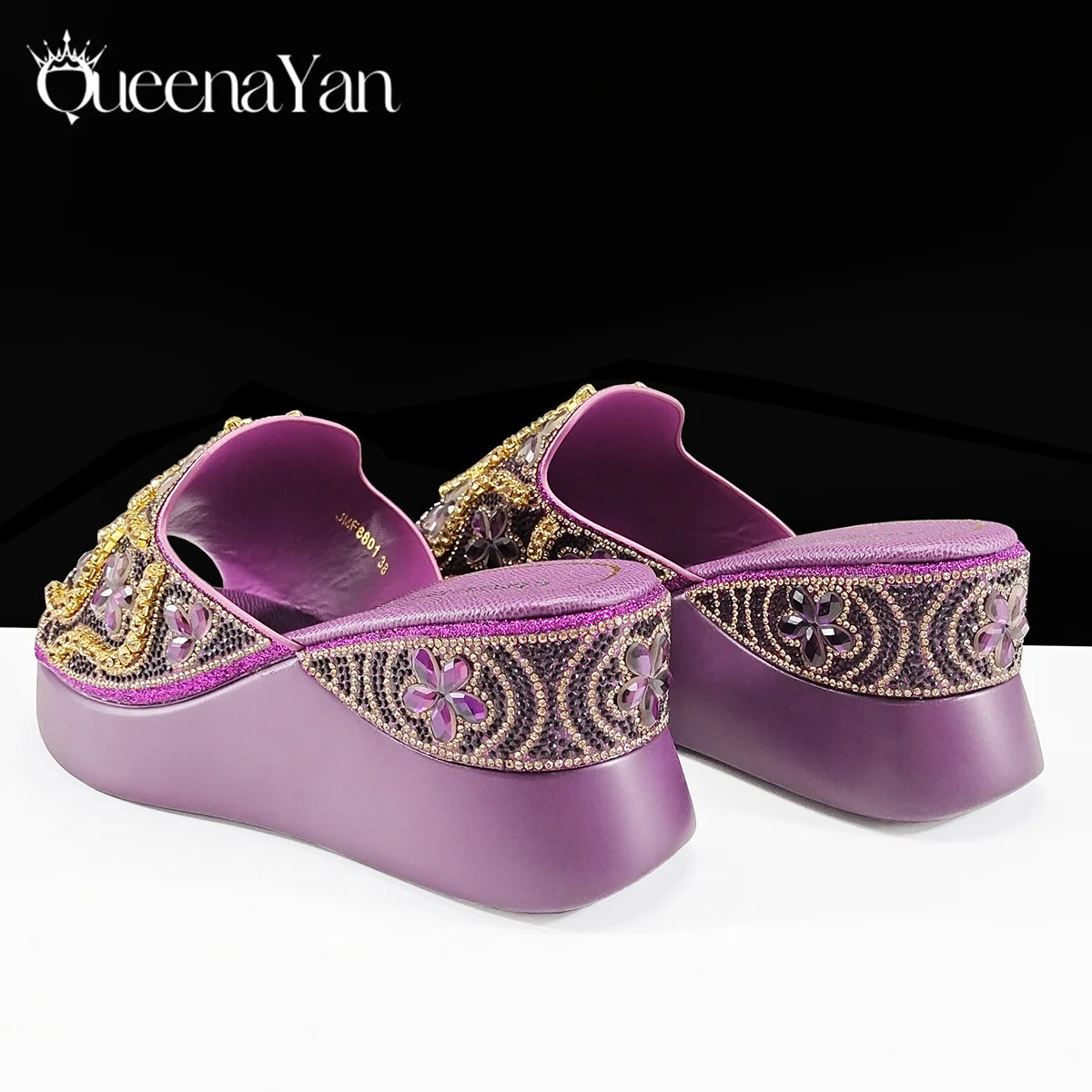 New Arrival Mature Style Platform Design Rhinestone Decoration Peep Toe Lady Shoes and Bag Set for Party Wedding