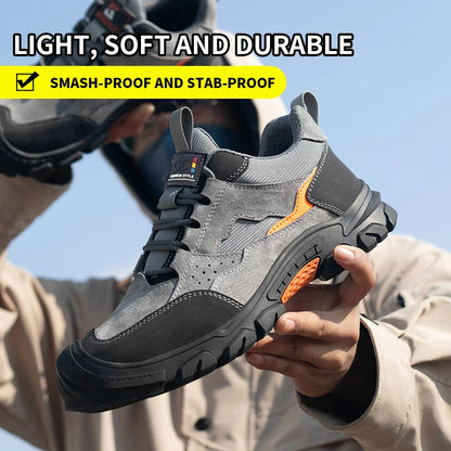 Men Safety Work Shoes Plastic Toe Safety Boots Fashion Lightweight Comfort Working Sneakers Anti-puncture Indestructible Shoes