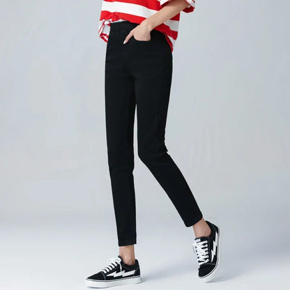Stylish Women's Pocket Skinny Stretch Jeans 5XL 6XL Stretch High Waist Tight Fashion Denim Trousers for Women Blue Black