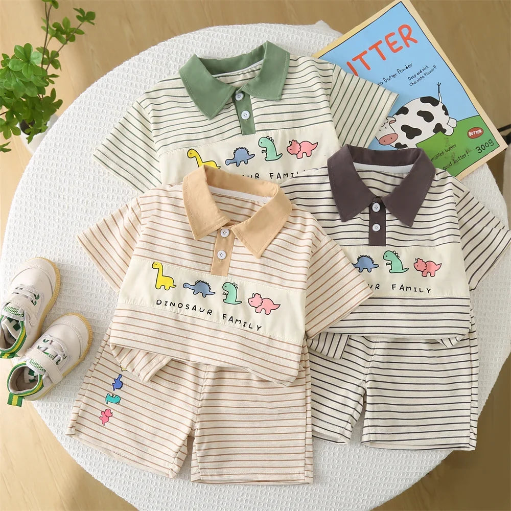 New Summer Baby Boy Clothes Set Toddler Boys Striped Cartoon T-shirt Short Pant 2-Piece Casual Infant Children's Clothing Outfit
