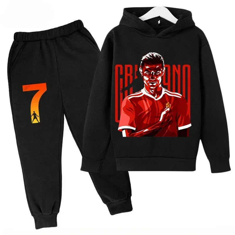 Quick-Dry CR7 Kids Tracksuit 7-13Y Ronaldo 7# Print Sports Outfit Breathable Fabric Active Wear Kids Boutique Clothes