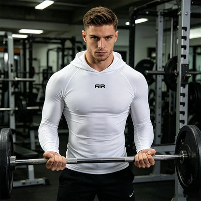 Men's Compression Hooded Long Sleeve Shirt Quick Dry Breathable Sports T-Shirt for Gym Running Workout Fitness Athletic
