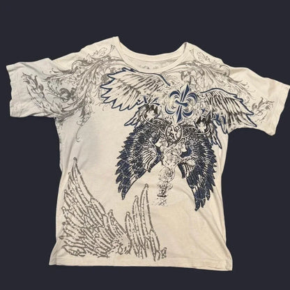 Retro Xtreme Angel Wing Men Yellow Short Sleeves Harajuku High Street American Fashion T-shirt Man Women Summer Tops