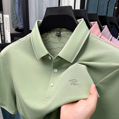 Men's Embroidered Short Sleeved Cotton Polo Shirt High End Brand Lapel T-Shirt Simple Casual Summer Breathable Top Men's Wear