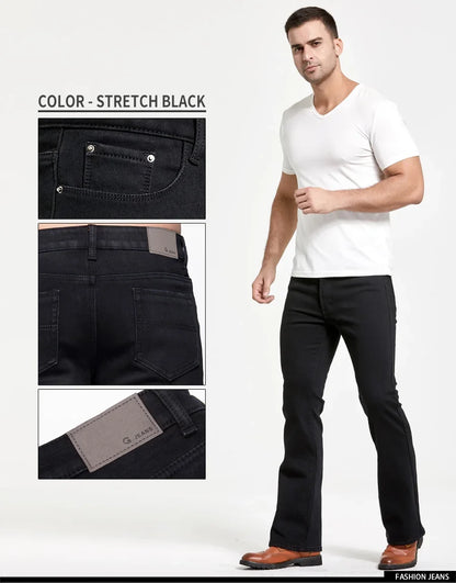 Mens Winter Stretch Denim Jeans Thicken Warm Pants Slim Slightly Flare Trousers Boot Cut Fit Polar Fleece Jeans