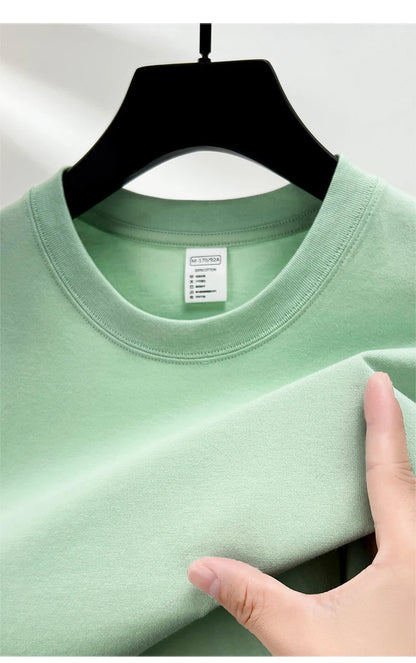 High quality 100% cotton short sleeve men's T-shirt summer round neck loose casual solid color plus size breathable top women