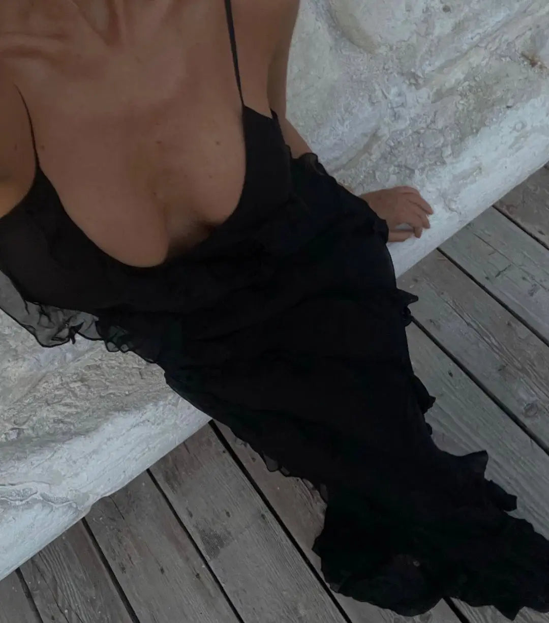 2024 Summer Fashion New Elegant Women's Sexy Chiffon Vacation Style Sling Dress with Ruffle Edge Style Long Dress