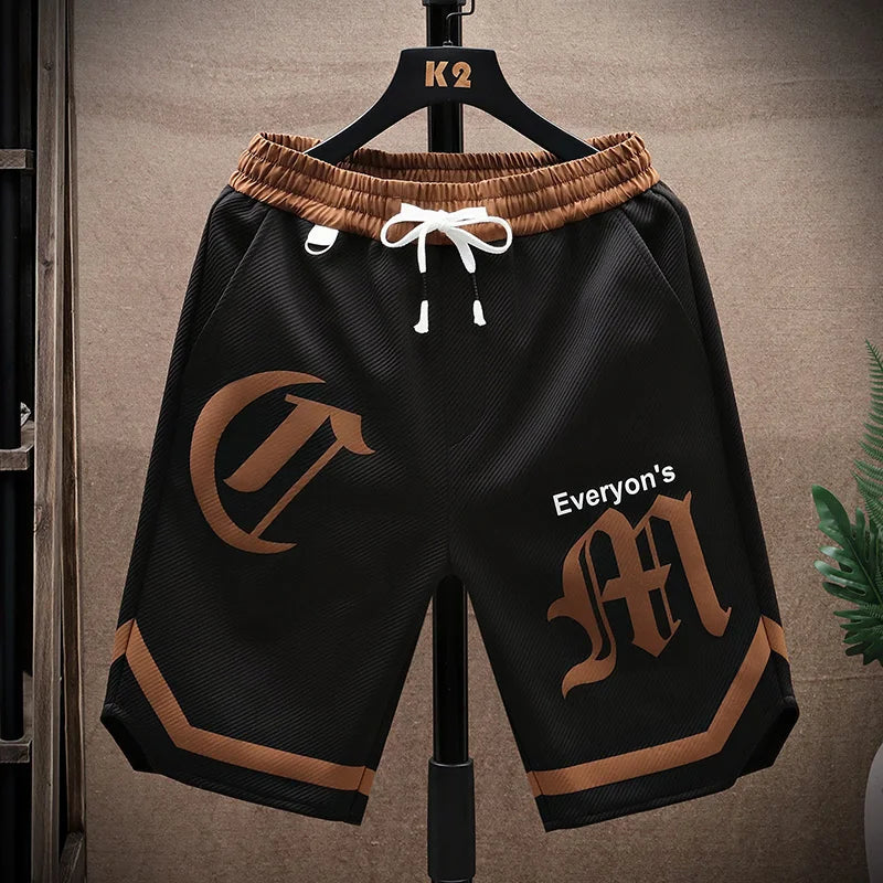 2025 Summer Men's Running Shorts Casual Jogging Sport Short Pants patchwork Print Drawstring Loose Dry Gym Sports Shorts