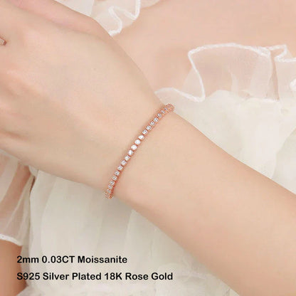 Sparkling 2/3mm Full Moissanite Tennis Bracelet for Women Party S925 Silver Plated 18K Pass Diamond Test Bezel Bracelets
