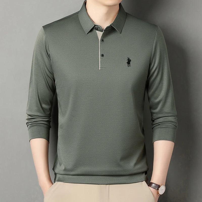 Spring and Autumn Pure Cotton Men's Long Sleeve Collar T-shirt Business Casual Fashion Comfortable Versatile Polo Shirt