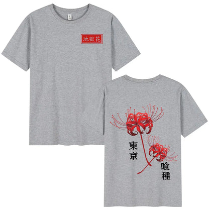 Anime Tokyo Ghoul Spider Lily T Shirt Men Women Kaneki Ken Manga Graphic Print Tee Shirt Cool Unisex Cotton T-Shirts Oversized