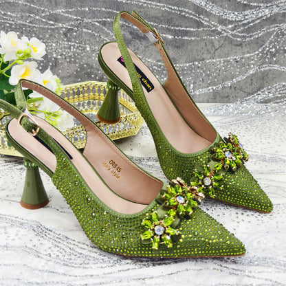 2025 Pointed Toe High Heels Shoes and Bags Set With Rhinestone for Women Wedding Party Elegant Luxury Fashion in Sky Blue