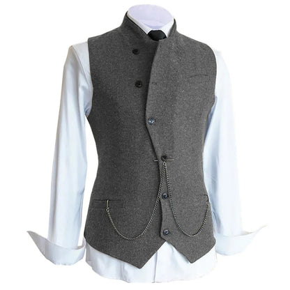 Men Vest Brown Solid Color Single Button Casual Business Waistcoat For Wedding Birthday Party Banquet Prom Set Men Suit Vest