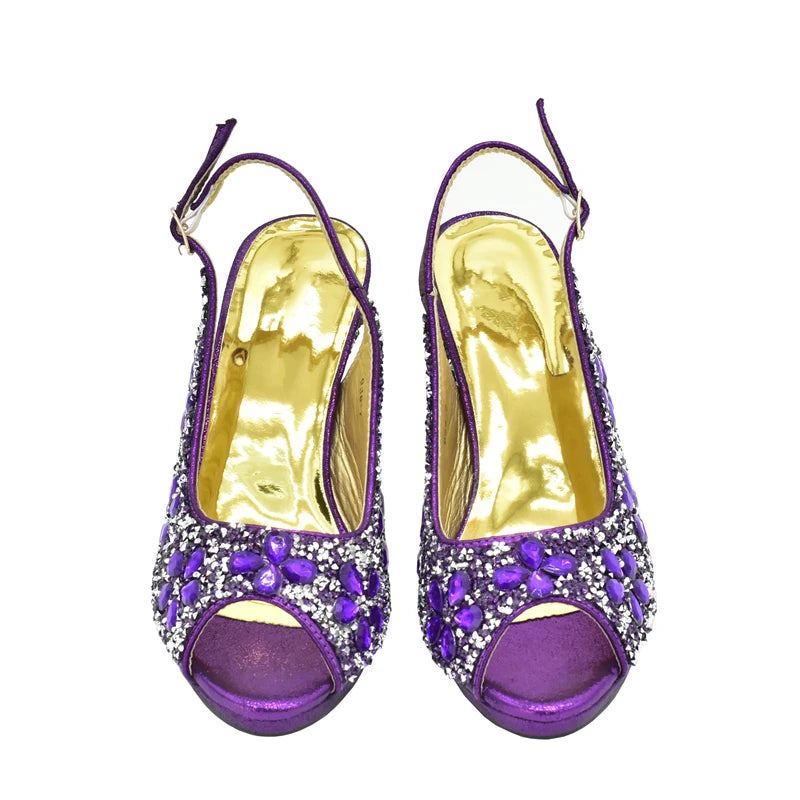 Italian Shoes and Bags Matching Set with Rhinestone Plus Size Shoes Luxury Italian Shoe and Bag Set 2026 Wedding Shoes Bride