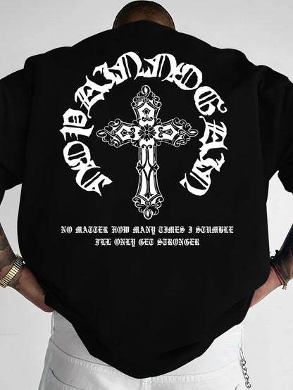 Men's Gothic Streetwear T-Shirt Ornate Cross & Circle Script Graphic Print Crew Neck Short Sleeve Polyester Tops S-XXL