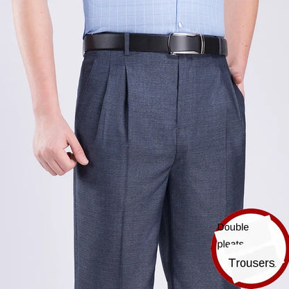 High Waist Double Pleated Men Suit Pants Summer Black Straight Office Formal Dress Trouser for Man Black Gray Size 40 42 44