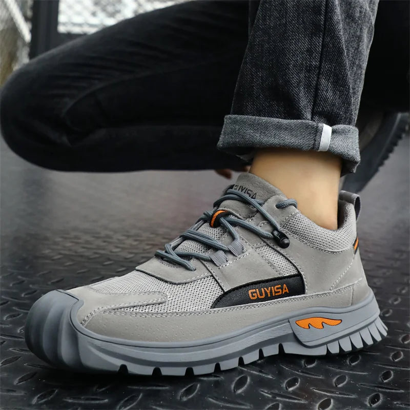 Black Leather Work Safety Shoes Waterproof Indestructible Steel Toe Cap Labor Shoes For Men Breathable Anti Smashing Sneakers