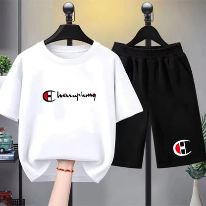 2026 Summer Kids White T-shirt+Shorts Two-Piece Set Idol Print Boys Girls Toddler3-12Yrs Sports Casual Brand Clothes