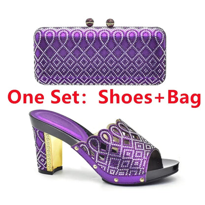 Italian Ladies Shoes and Bags To Match Set Decorated with Rhinestone Plus Size Shoes Women Heel Women Shoes and Bag Set In Italy