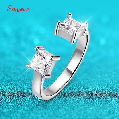 1CTTW 4.5mm Princess Cut Certified Moissanite Rings for Women Adjustable 100% 925 Sterling Silver Wedding Party Band Gift