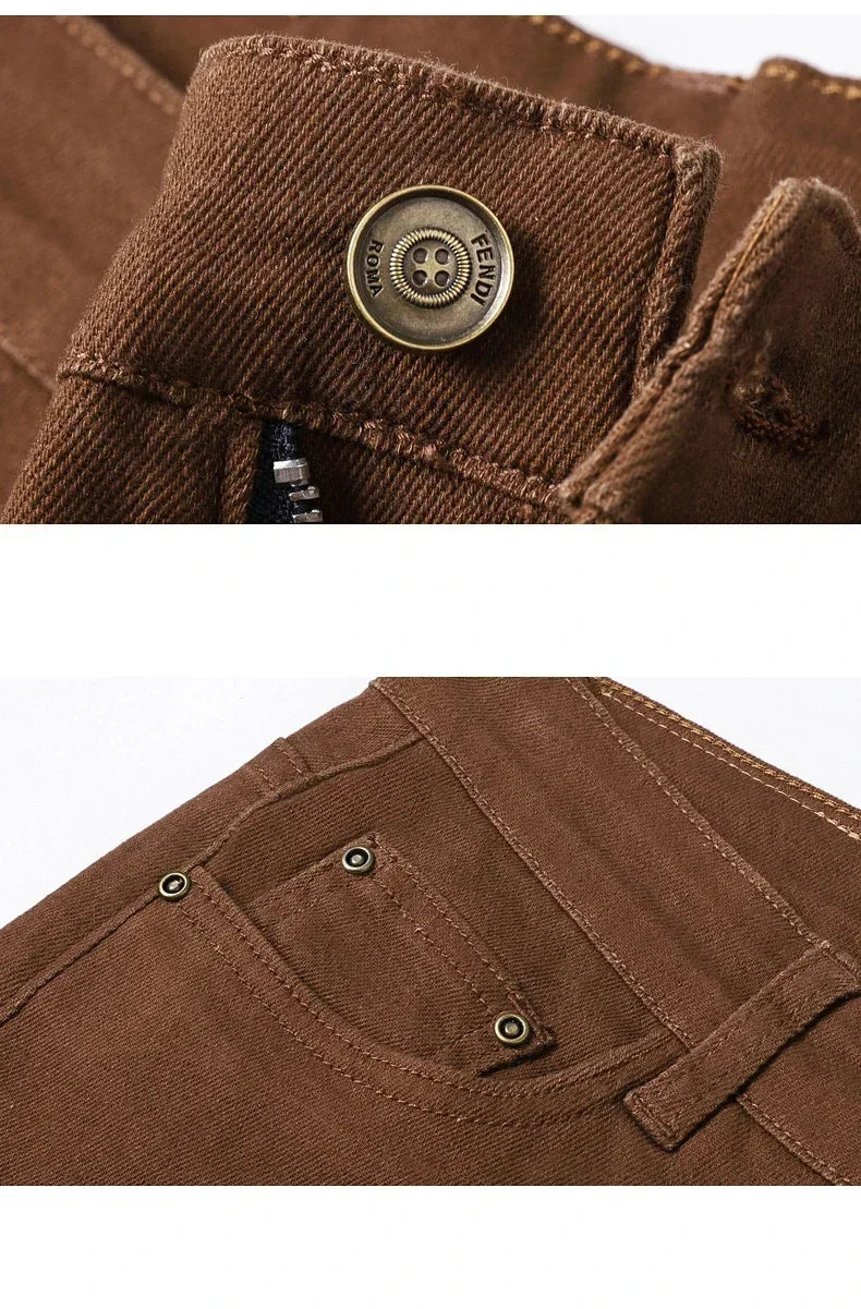 Large Size 42 44 Autumn 98% Cotton Men's Stretch Slim Jeans ArmyGreen Soft Comfortable Casual Straight Denim Pants Trousers
