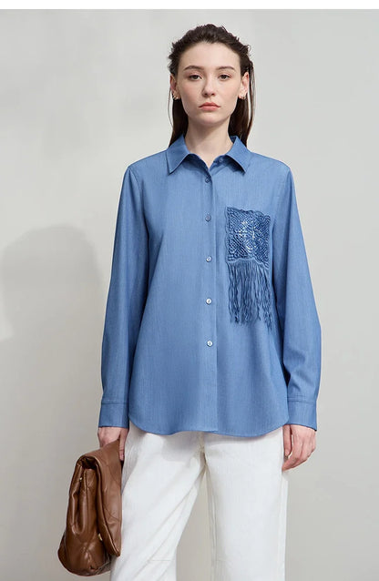Women's Shirt 2025 Autumn New Casual Long Sleeves Women's Clothing Loose Medium And Long Tassel Elegant Ladies Tops12523124