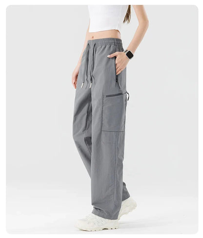 Hiking Women Pant Elastic Waist Waterproof Trouser Zippered Pockets Sport Pant Men Windproof Outdoor Cargo Pants Fishing Trouser