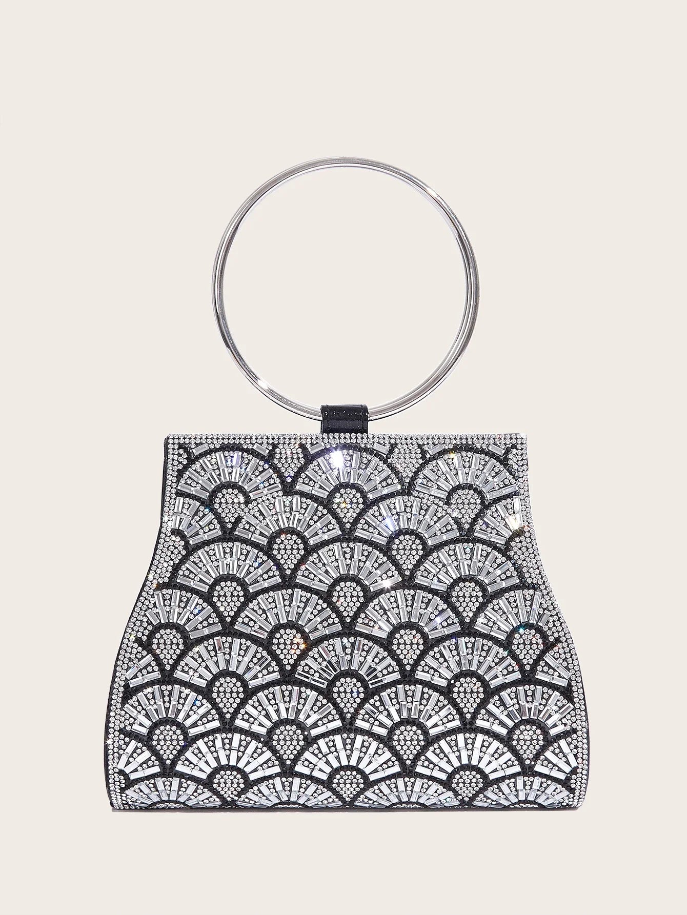 Banquet Bag Wedding Fashion Handbag Silver Artificial Leather Handmade Diamond Chain Bag for Women