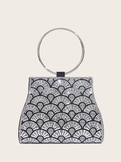 Banquet Bag Wedding Fashion Handbag Silver Artificial Leather Handmade Diamond Chain Bag for Women