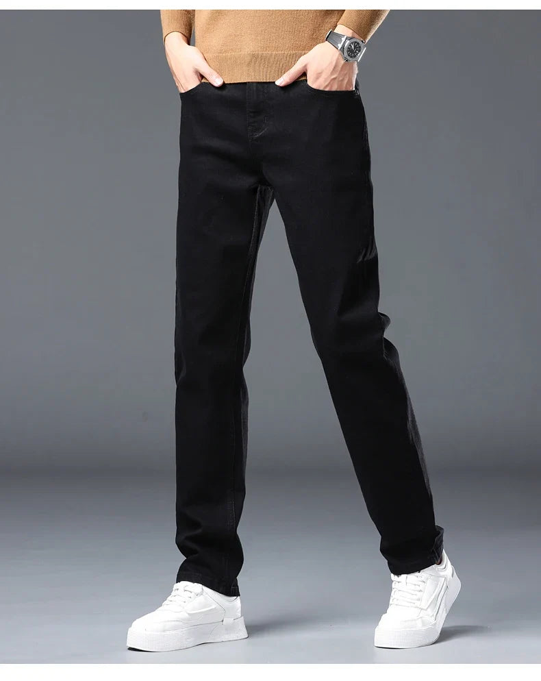 Men's New Stretch Straight Jeans Business Versatile Trendy Youth Casual Regular Long Pants for Spring Autumn Male Denim Trousers