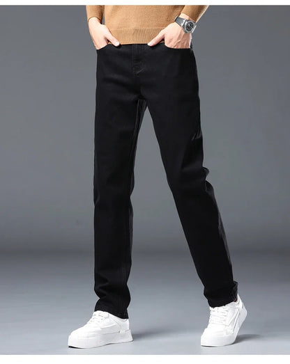 Men's New Stretch Straight Jeans Business Versatile Trendy Youth Casual Regular Long Pants for Spring Autumn Male Denim Trousers