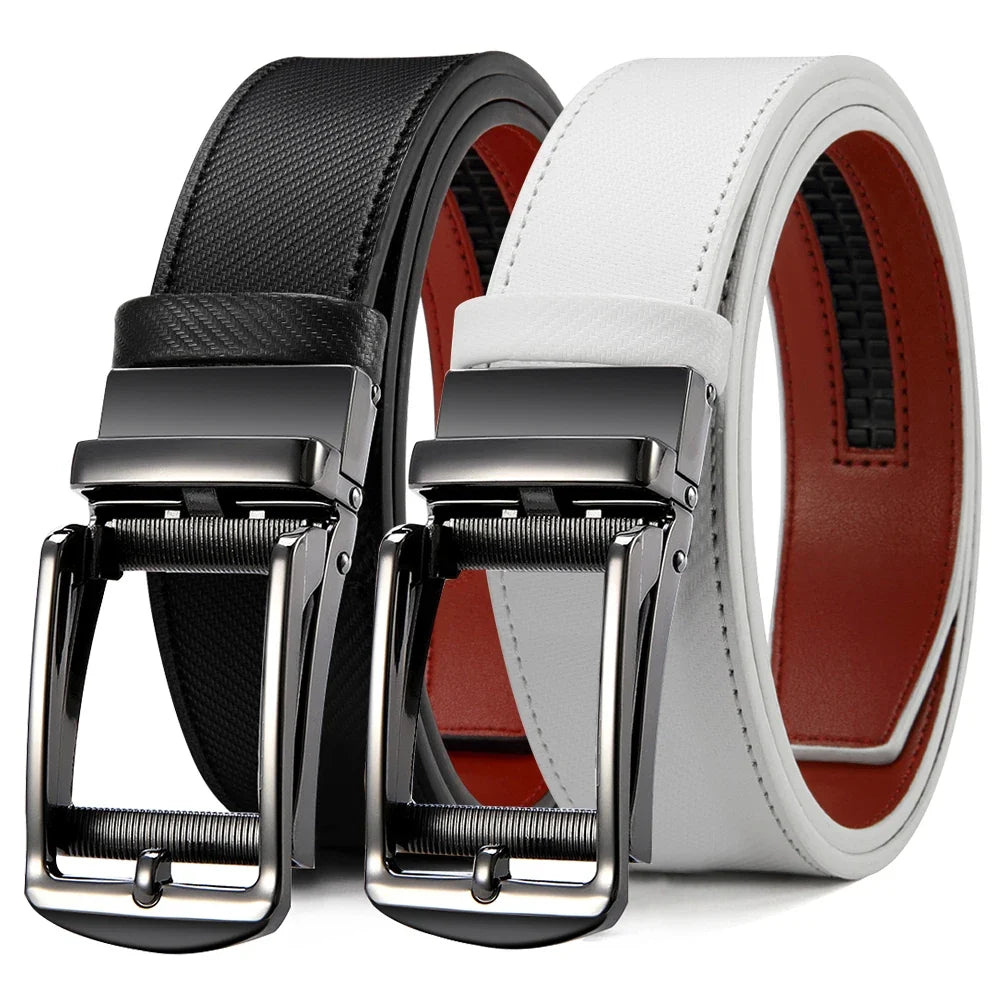 Mens Belt Genuine Leather Luxury Belt Metal Automatic Alloy Buckle Fashion Ratchet Belts for Men Cowhide High Quality Belt