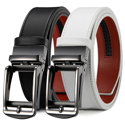 Mens Belt Genuine Leather Luxury Belt Metal Automatic Alloy Buckle Fashion Ratchet Belts for Men Cowhide High Quality Belt