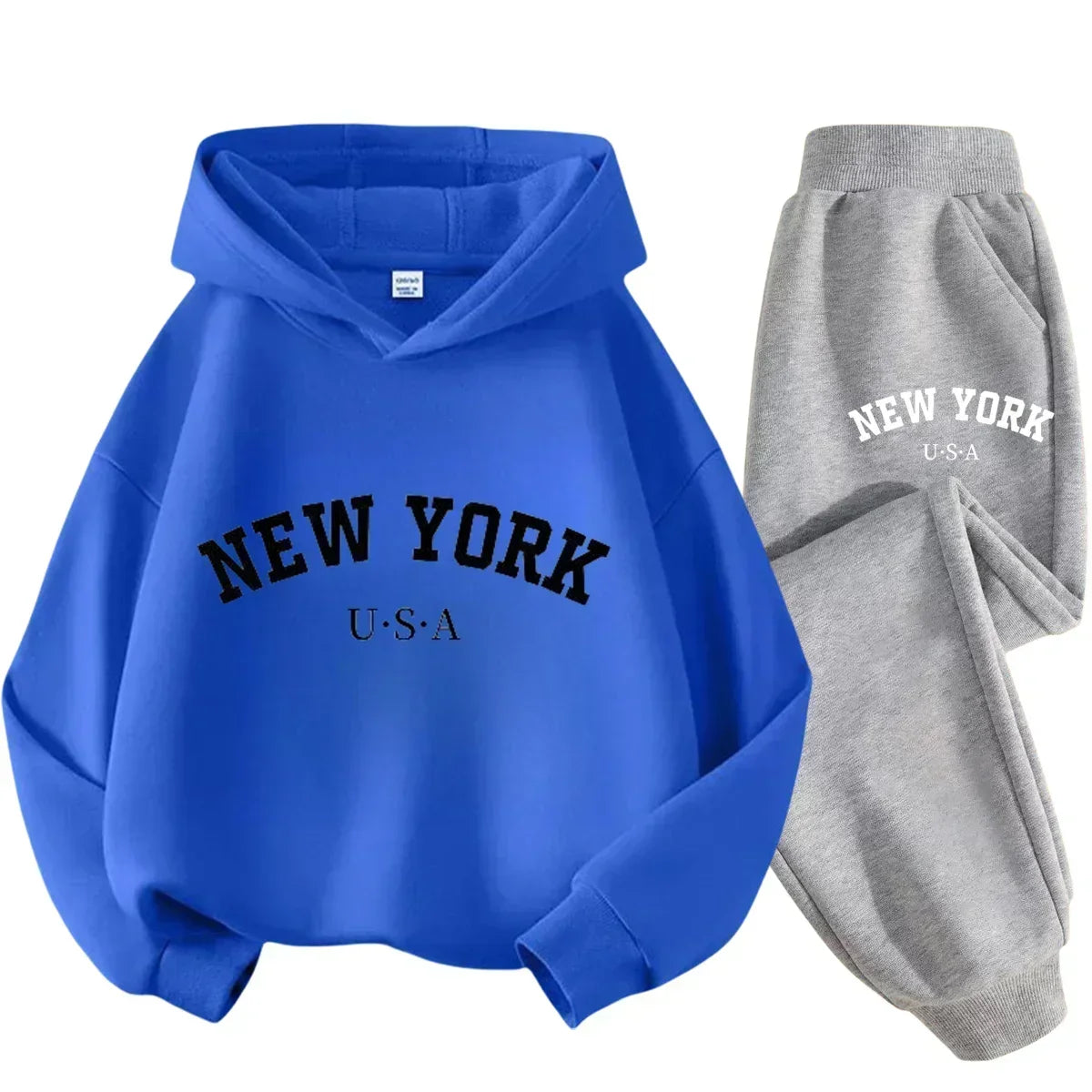 Children Hoodie Set Autumn Winter New York USA Letter Graphic Sweatshirt Pant Suit Baby Boy Girl Kid Sport Two Pieces Tracksuit