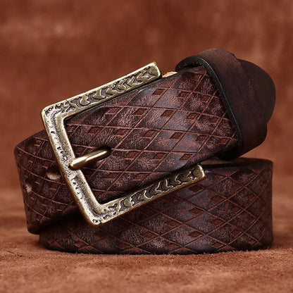3.8CM Thickened Italian Pure Cowhide High Quality Genuine Leather Belts for Men Carving Strap Male Brass Buckle Jeans Cowboy