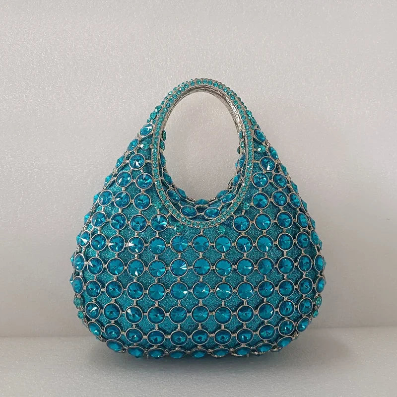Women Large Capacity Handbag Luxury Green Rhinestone Evening Party Bags Wedding Bridal Crystal Clutches Top-handle Purse