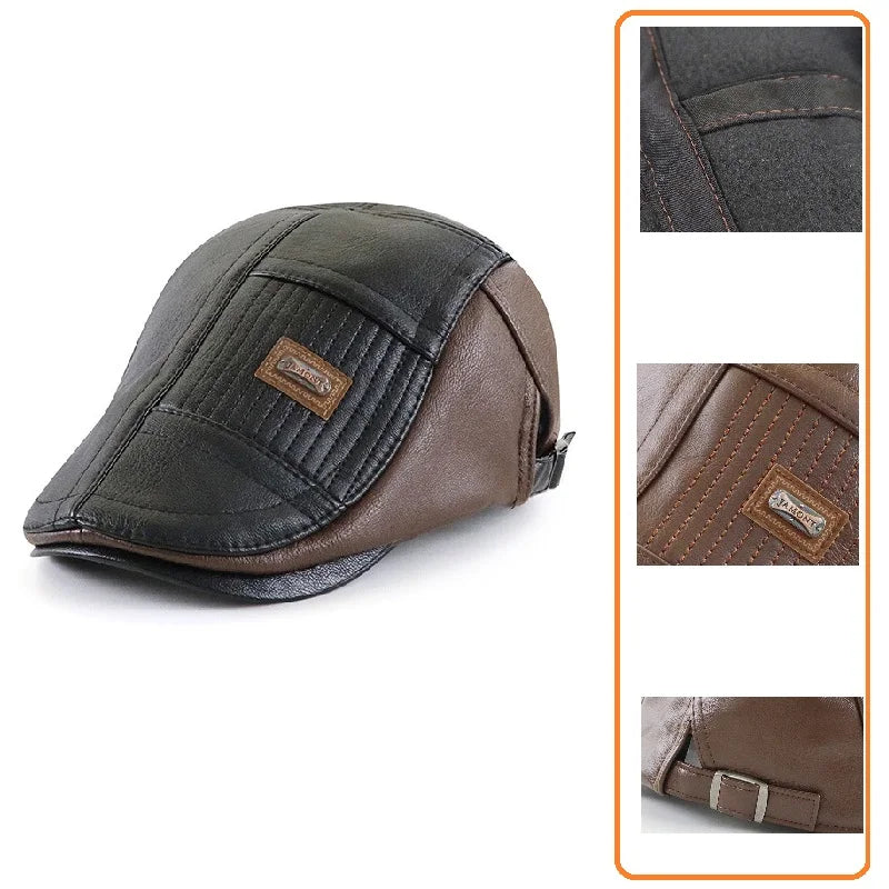 Men Women Ivy Cap Newsboy Hat Adjustable Faux PU Leather Berets for Spring Summer Autumn Gatsby