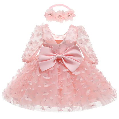 Kids Girl Princess Dress Toddler Long Sleeve Birthday Party Costume Butterfly Design Baby Girl Dress Summer Gauze Children Dress