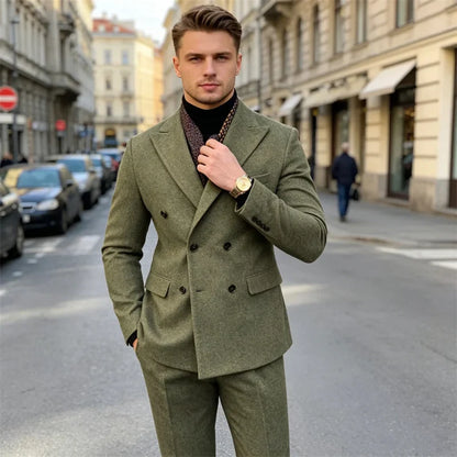 Wool Blend Men's 2 Piece Suit Set（Jacket+Pants) Double Breasted Lapel Suit Set Wedding Prom Dinner Wrok Travel Dinner Banquet