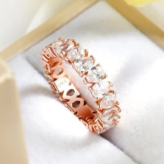 3*5mm Pear Cut All Zircon Moissanite Rings Full Enternity Lab Diamond Band for Women 925 Sterling Silver Fine Jewelry