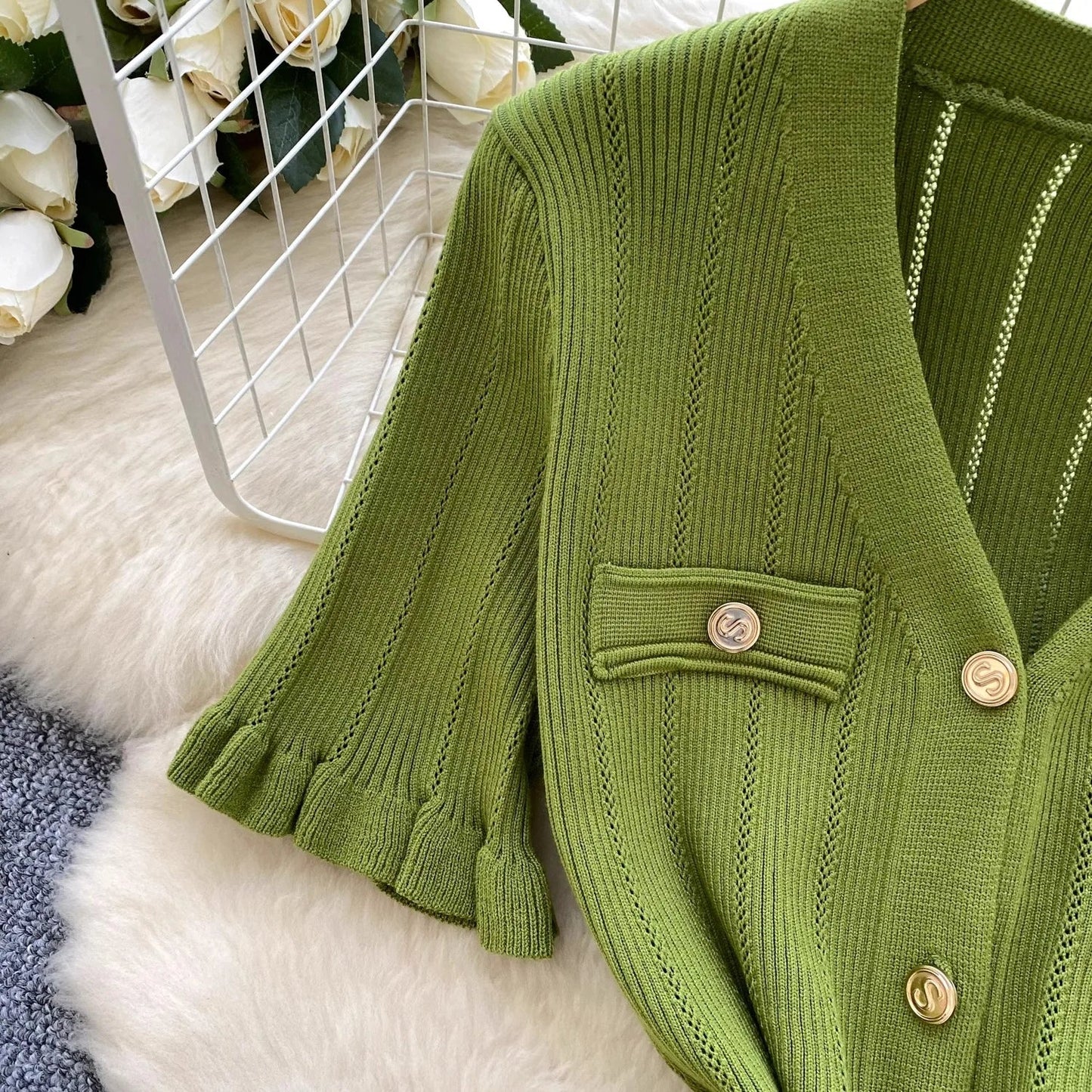 Brand Fashion Vintage Knitted Long Dress Spring Summer Women Elegant V-neck Ruffled Bodycon Sweater Dress Party Vestido