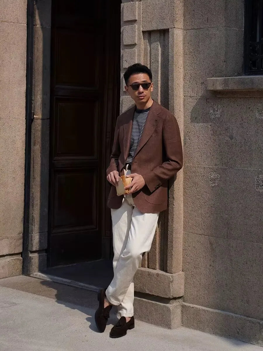 Summer Thin Retro Men's Breathable Linen Small Suit Italian Retro Slim Casual Blazer Trendy