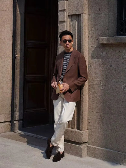 Summer Thin Retro Men's Breathable Linen Small Suit Italian Retro Slim Casual Blazer Trendy