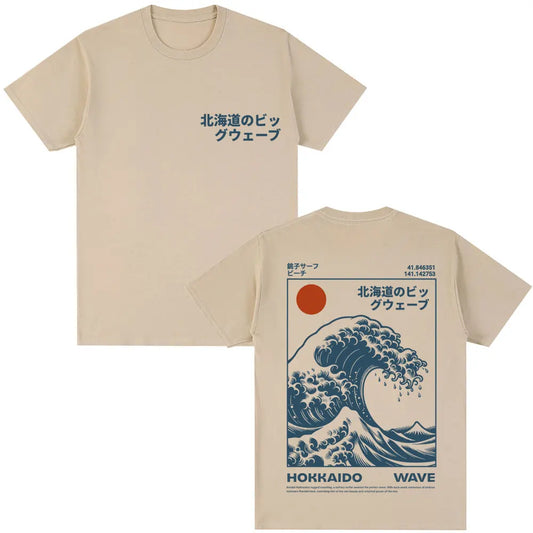 Japanese Style Hokkaido Wave Graphic T-shirts Men Women Harajuku Fashion Vintage T Shirts Oversized Cotton Popular T-Shirt Gifts