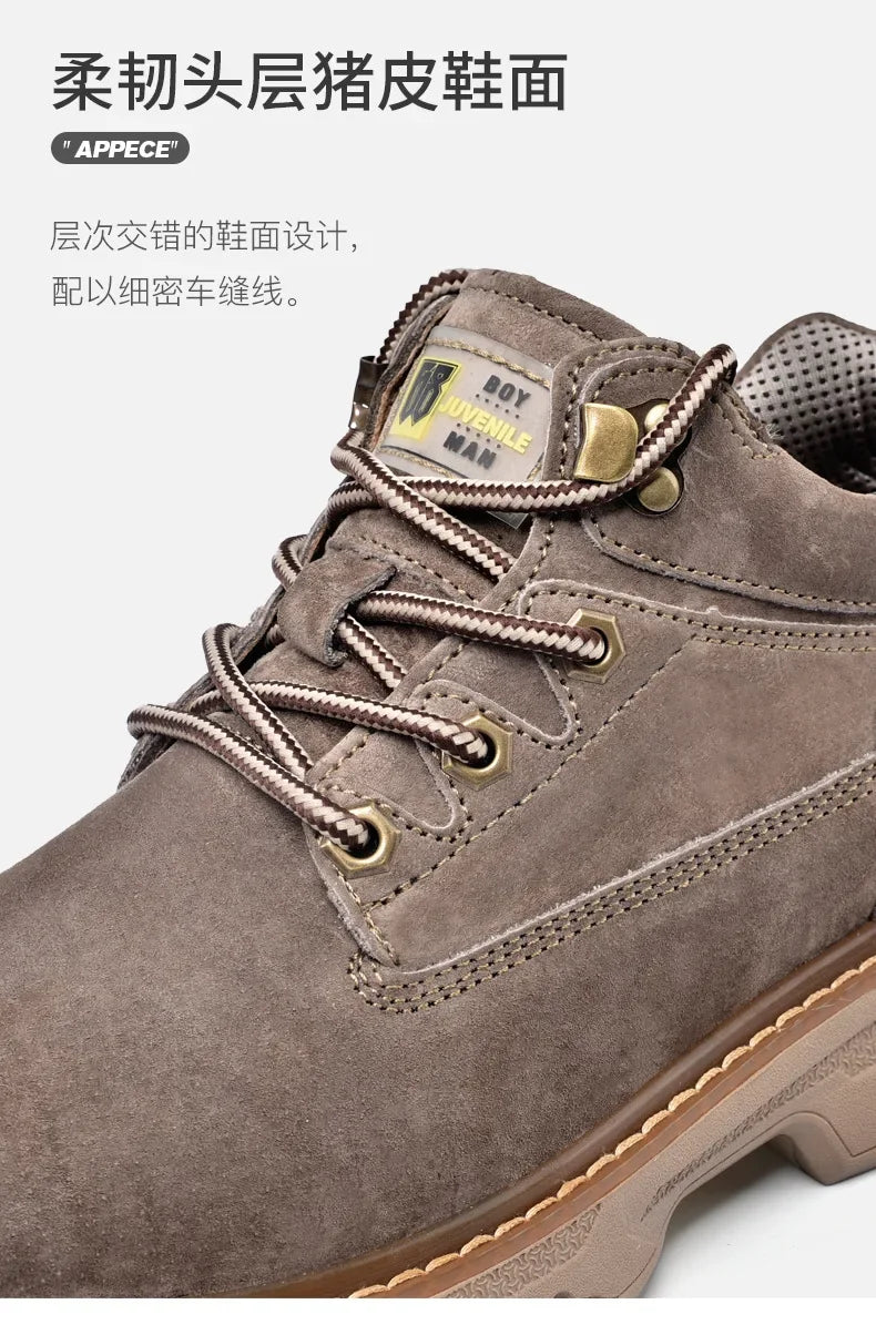 Men Genuine Leather Boots Men's English Style Thick Bottomed Work Clothes Shoes Winter Outdoor Mid Top Men's Boots