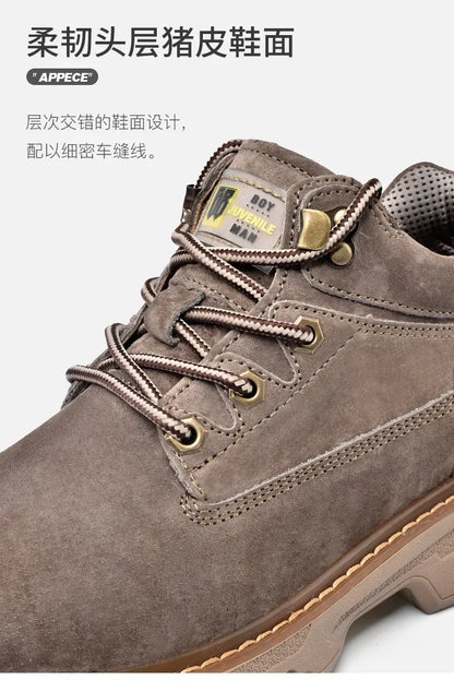 Men Genuine Leather Boots Men's English Style Thick Bottomed Work Clothes Shoes Winter Outdoor Mid Top Men's Boots