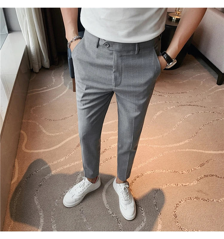 High Quality Fashion Striped Casual Men's Suit Pants 2026 New Business Office Social Wedding Slim Fit Trousers Oversized Size