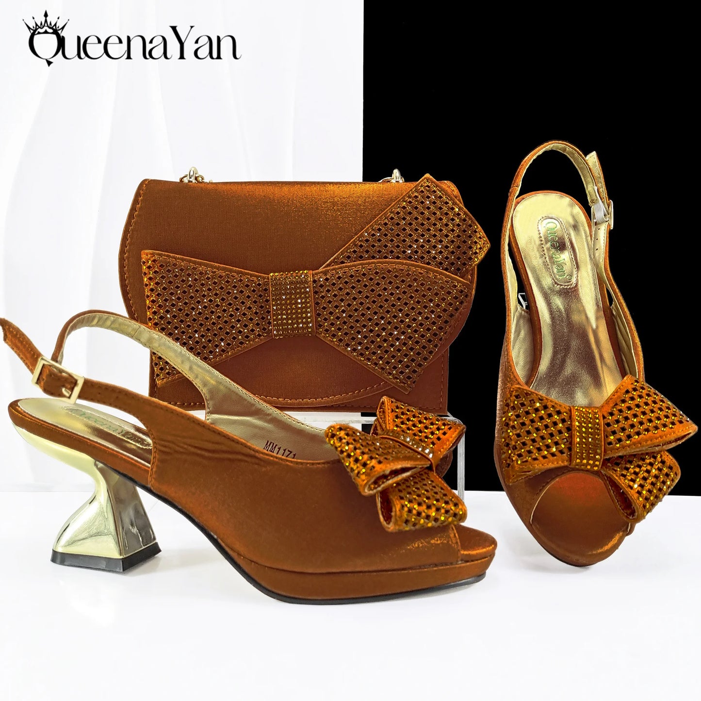 2025 New Rhinestone Design African Shoes & Bag Set in Olive  Open Toe Comfortable Women's High Heels Hot Sale on Instagram