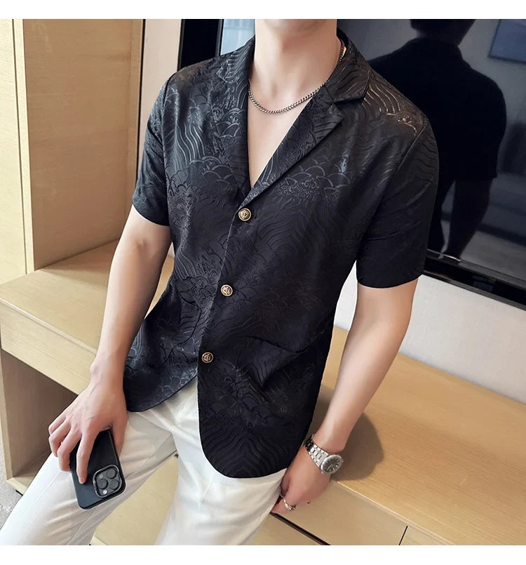 Summer Thin Ice Silk Without Lining Men Suit Coats 2025 New High-end Fashion Jacquard Casual Social Shirt Coat Men Clothing